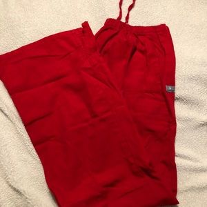 red scrub pants